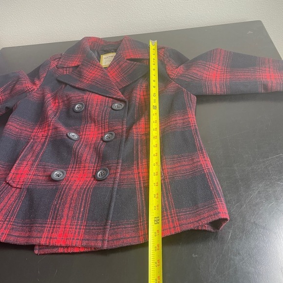 Old Navy Preppy Prep School Red & Navy Blue Plaid Peacoat Jacket Size Large - Picture 7 of 8
